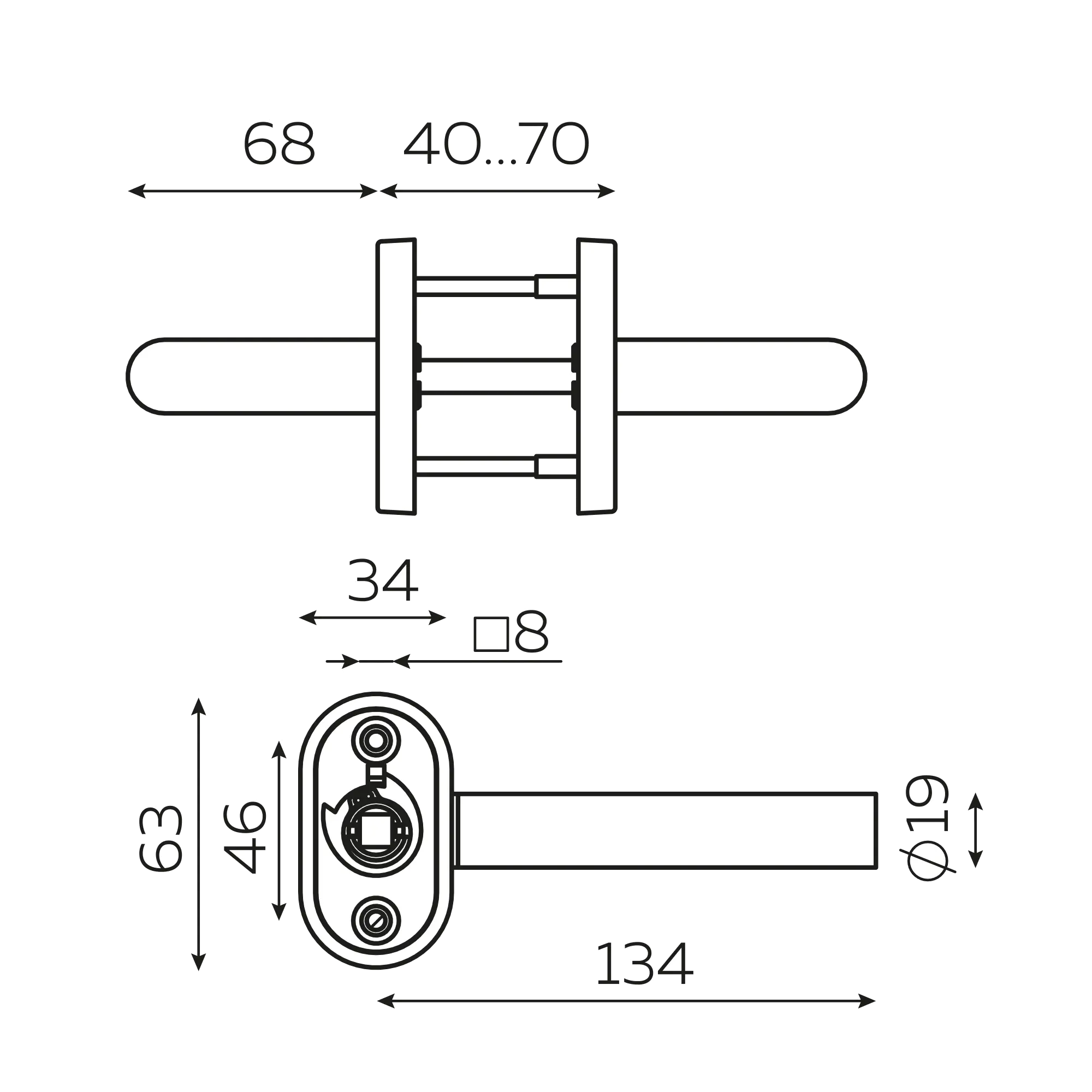 Ручка раздельная R.DSS201-0204P/19 INOX 201 (овальное основание)