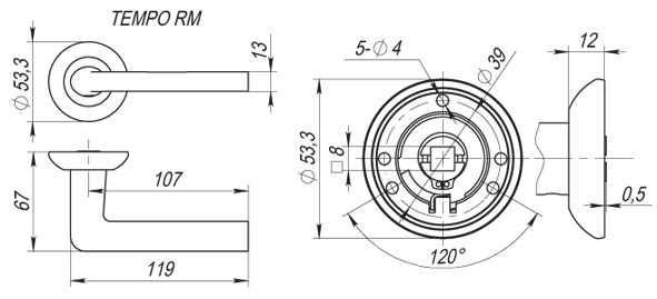 Ручка раздельная R.RM54.TEMPO (TEMPO RM) SN/CP-3 матовый никель/хром
