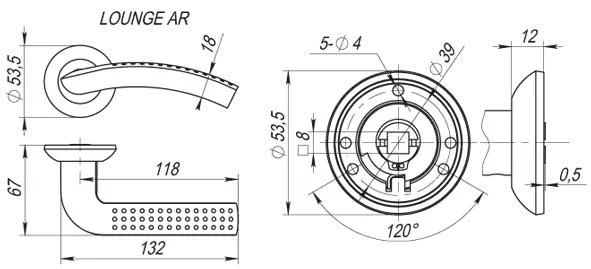 Ручка раздельная R.AR54.LOUNGE (LOUNGE AR) 130mm SN/CP-3 матовый никель/хром