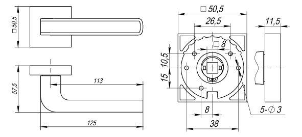Ручка раздельная K.DM51.NEO (NEO DM) SN/CP-3 матовый никель/хром