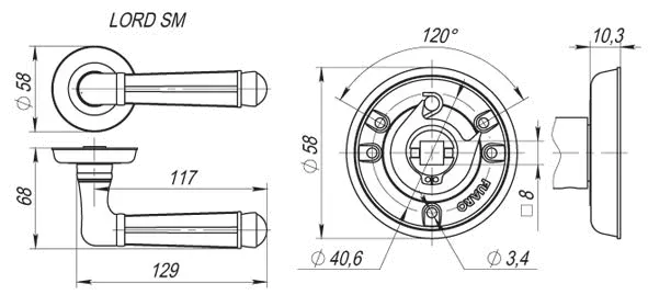 Ручка раздельная R.SM58.LORD (LORD SM) MAB-6 темная бронза
