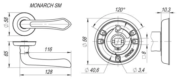 Ручка раздельная R.SM58.MONARCH (MONARCH SM) AB-7 матовая бронза