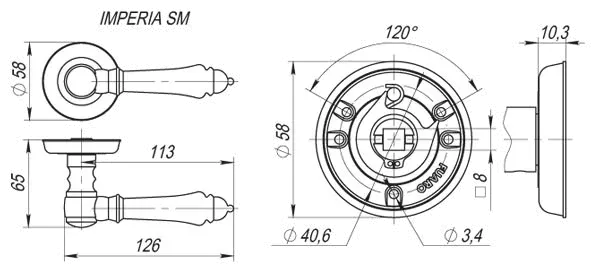 Ручка раздельная R.SM58.IMPERIA (IMPERIA SM) AB-7 матовая бронза