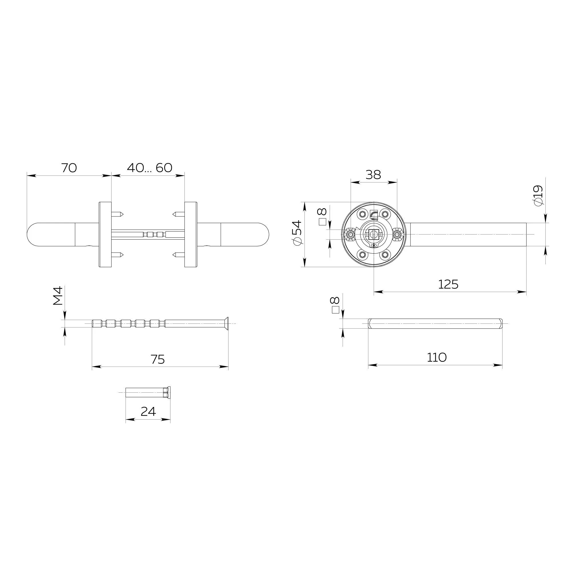 Ручка раздельная R.DSS304-0201/19 (DSS-0201/19) INOX 304