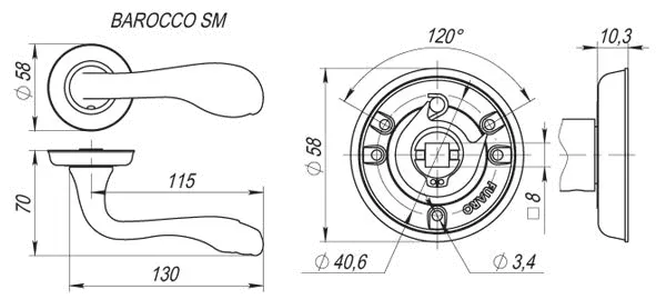 Ручка раздельная R.SM58.BAROCCO (BAROCCO SM) AB-7 матовая бронза