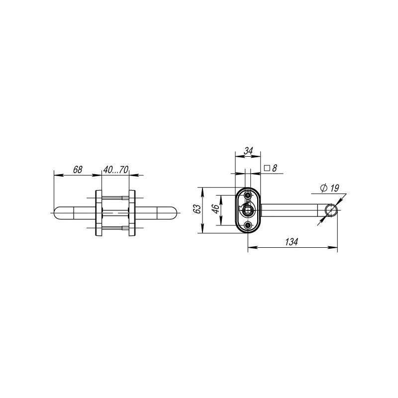 Ручка раздельная R.DSS304-0203P/19 (квадрат 8х110 мм) INOX 304 (овальное основание)