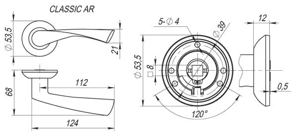 Ручка раздельная R.AR54.CLASSIC (CLASSIC AR) 140mm SN/CP-3 матовый никель/хром