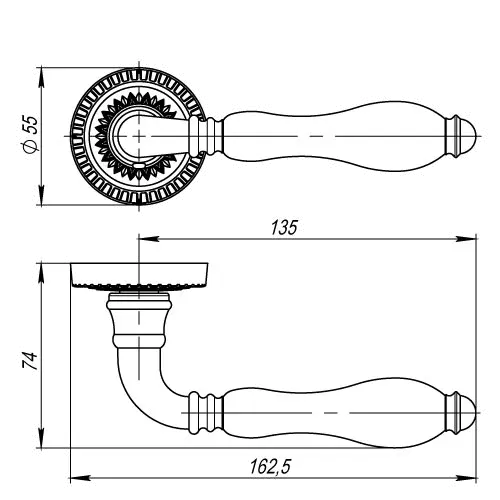 Ручка раздельная R.CL55.Silvia (Silvia CL1) ABL-18/WP-109 темная медь/бел.фарфор