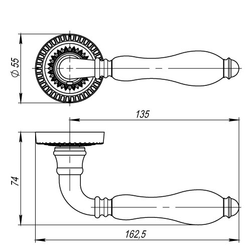 Ручка раздельная R.CL55.Silvia (Silvia CL1) AS/СRP-109 античное серебро/кракелюр