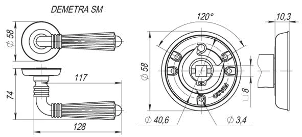 Ручка раздельная R.SM58.DEMETRA (DEMETRA SM) AB-7 матовая бронза