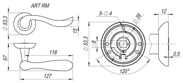 Ручка раздельная R.RM54.ART (ART RM) AB/GP-7 бронза/золото