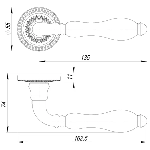 Ручка раздельная R.CL55.Silvia (Silvia CL1) AS/LWP-109 античное серебро/беж.фарфор