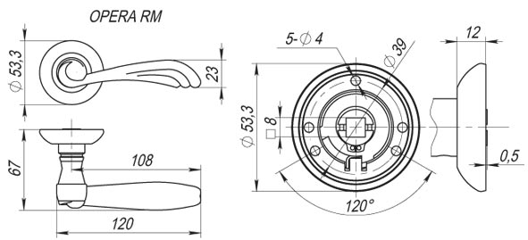 Ручка раздельная R.RM54.OPERA (OPERA RM) AB/GP-7 бронза/золото